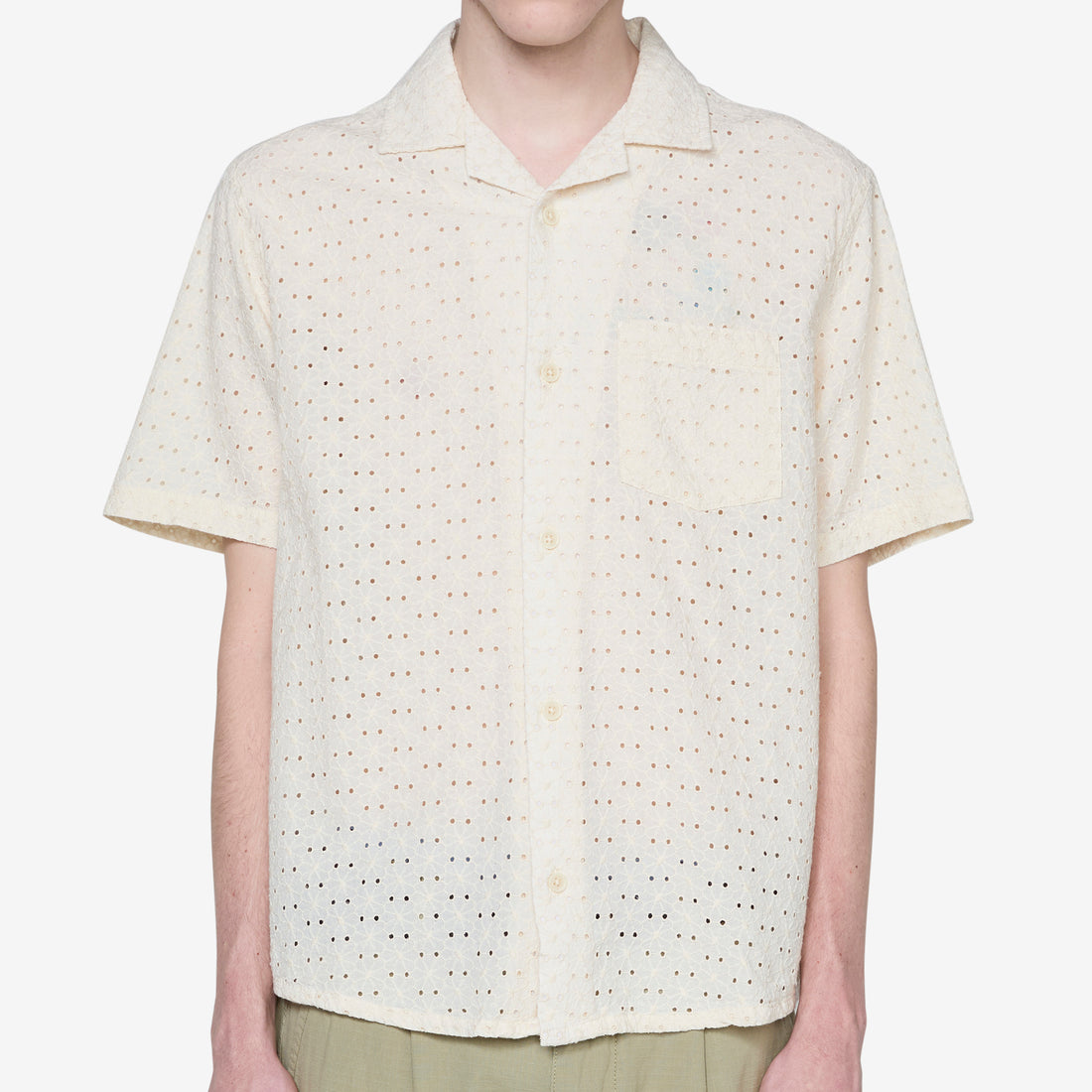 Floral Eyelet Short Sleeve Shirt Natural Shirts