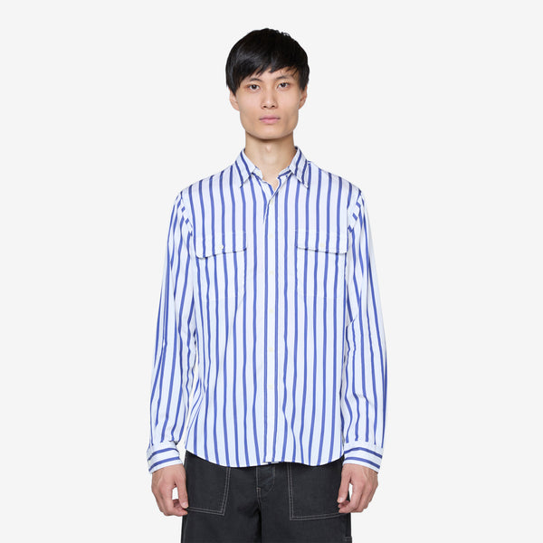 Classic Fit Striped Poplin Workshirt 6096 Blue | White