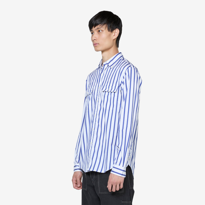 Classic Fit Striped Poplin Workshirt 6096 Blue | White