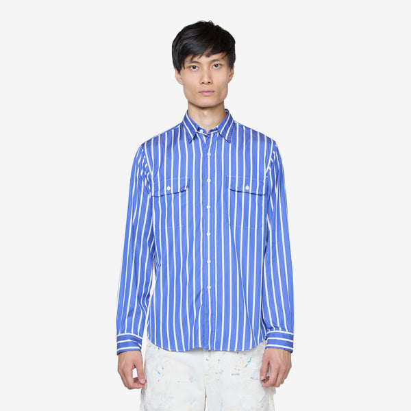 Classic Fit Striped Poplin Workshirt 5170 Blue | White