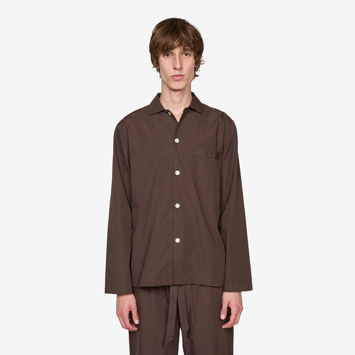Cotton Poplin Pyjama Shirt Coffee Front