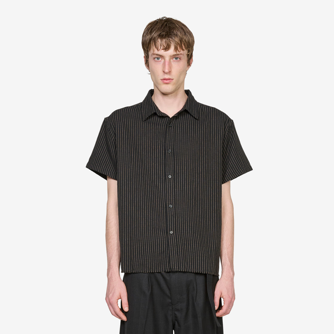 Billy Short Sleeve Shirt Black | Tan Stripe Shirts