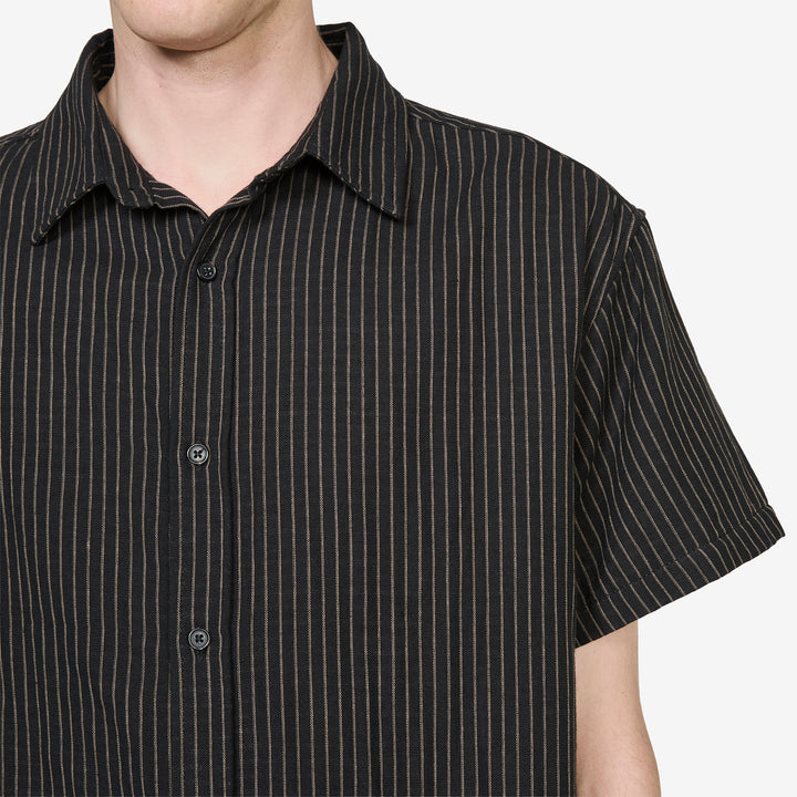Billy Short Sleeve Shirt Black | Tan Stripe