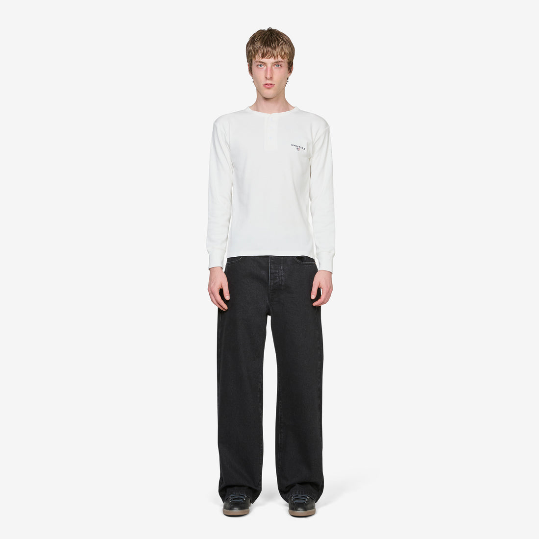 Rib Henley Longsleeve T-Shirt White Tees