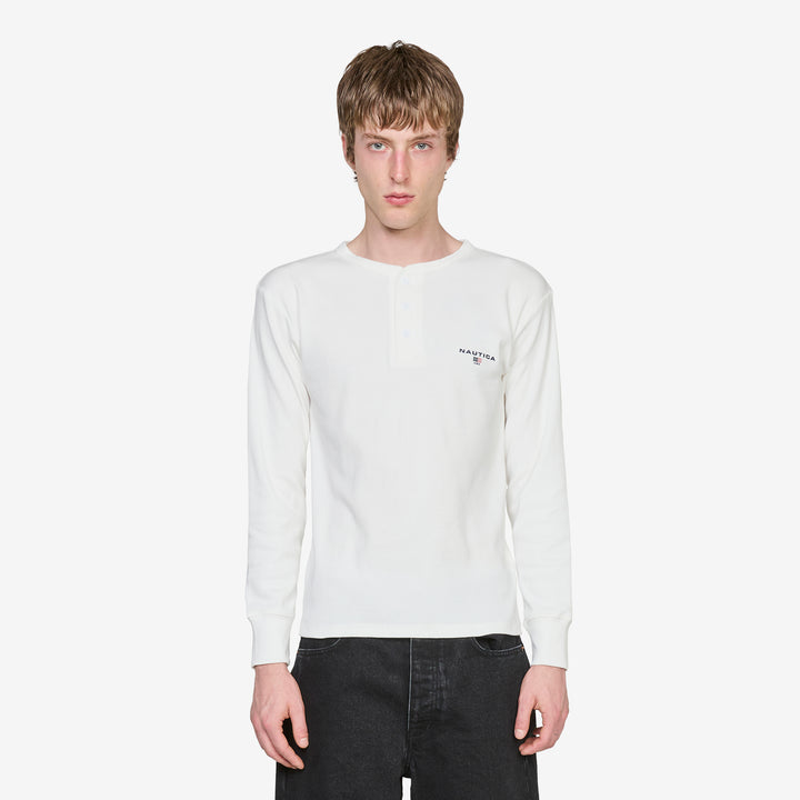 Rib Henley Longsleeve T-Shirt White Front