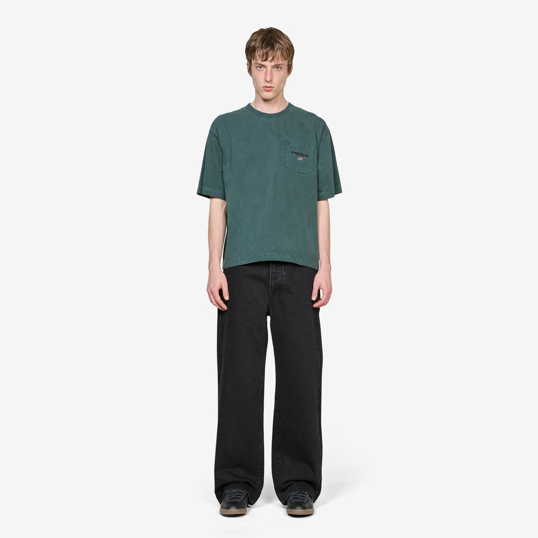 Pigment Dyed USA Flag Logo Hem Drawcord Pocket T-Shirt Green Tees