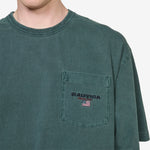 Pigment Dyed USA Flag Logo Hem Drawcord Pocket T-Shirt Green