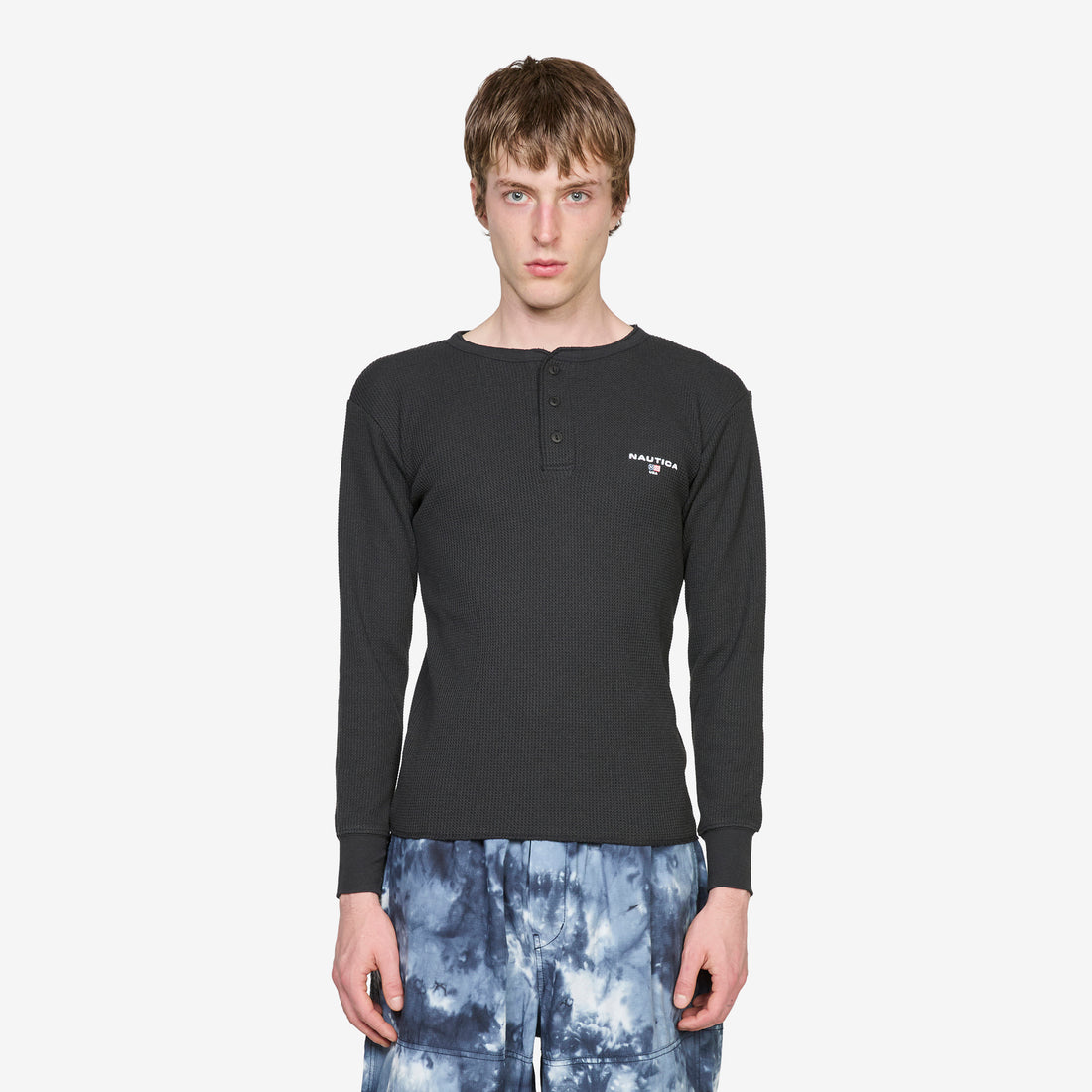 Waffle Henley Longsleeve T-Shirt Black Tees