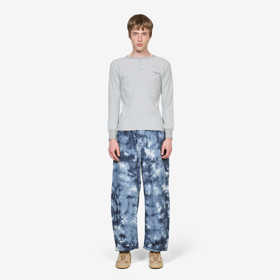 Waffle Henley Longsleeve T-Shirt Grey Marl Tees