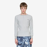 Waffle Henley Longsleeve T-Shirt Grey Marl
