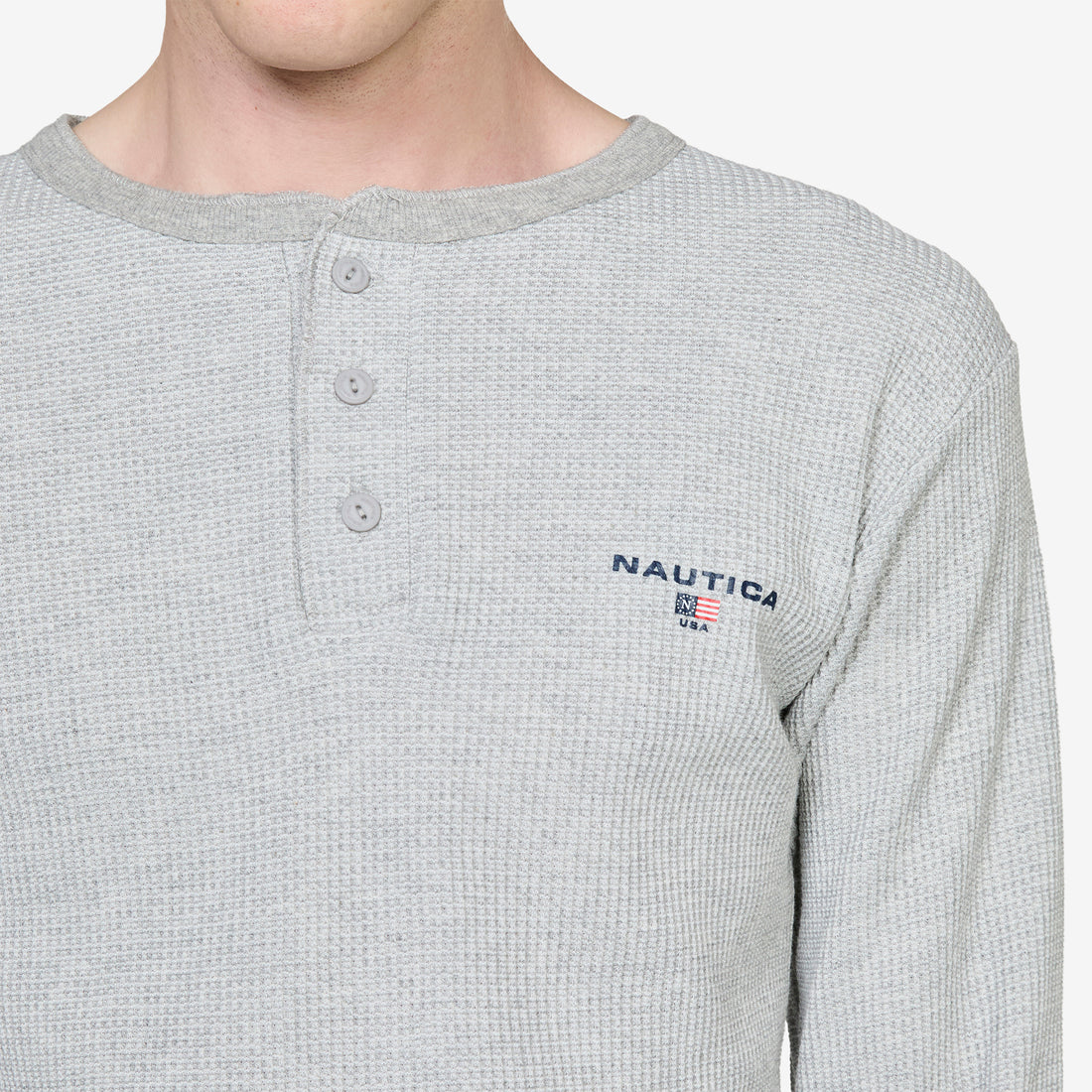 Waffle Henley Longsleeve T-Shirt Grey Marl Tees