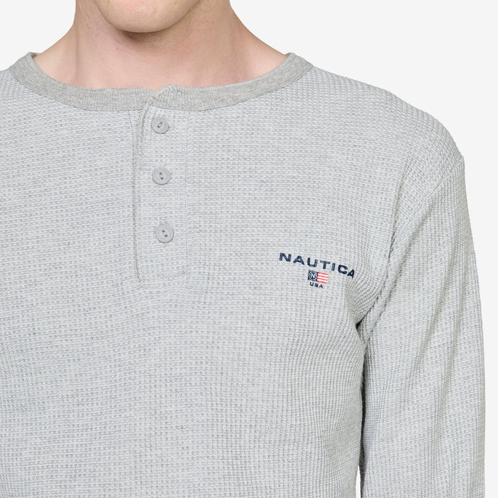 Waffle Henley Longsleeve T-Shirt Grey Marl