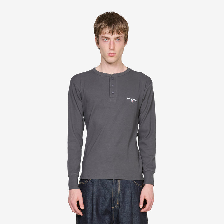 Rib Henley Longsleeve T-Shirt Charcoal Front