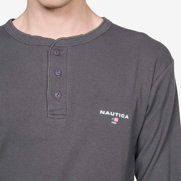 Rib Henley Longsleeve T-Shirt Charcoal