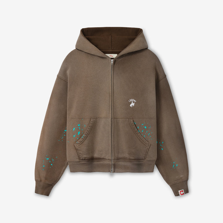 Western Athletic Zip Up Hoodie Brown Front