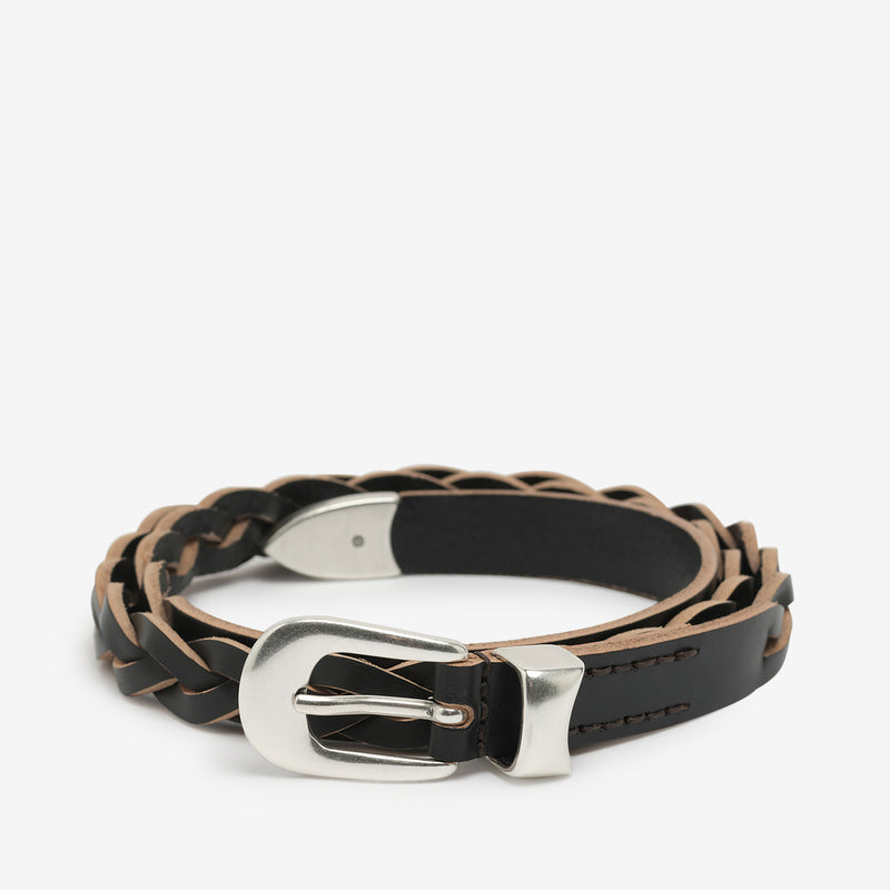 2cm Braided Belt Black Leather