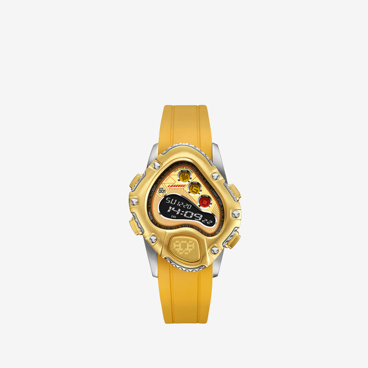 SINNGOUKI SGK001R Silver & Golden Precision Steel | Yellow Rubber | Brushed Golden Bezel | Golden Dial 41mm Front
