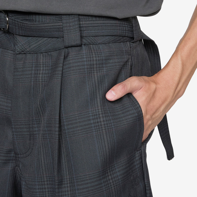 Pleated Suit Short Dark Plaid Shorts