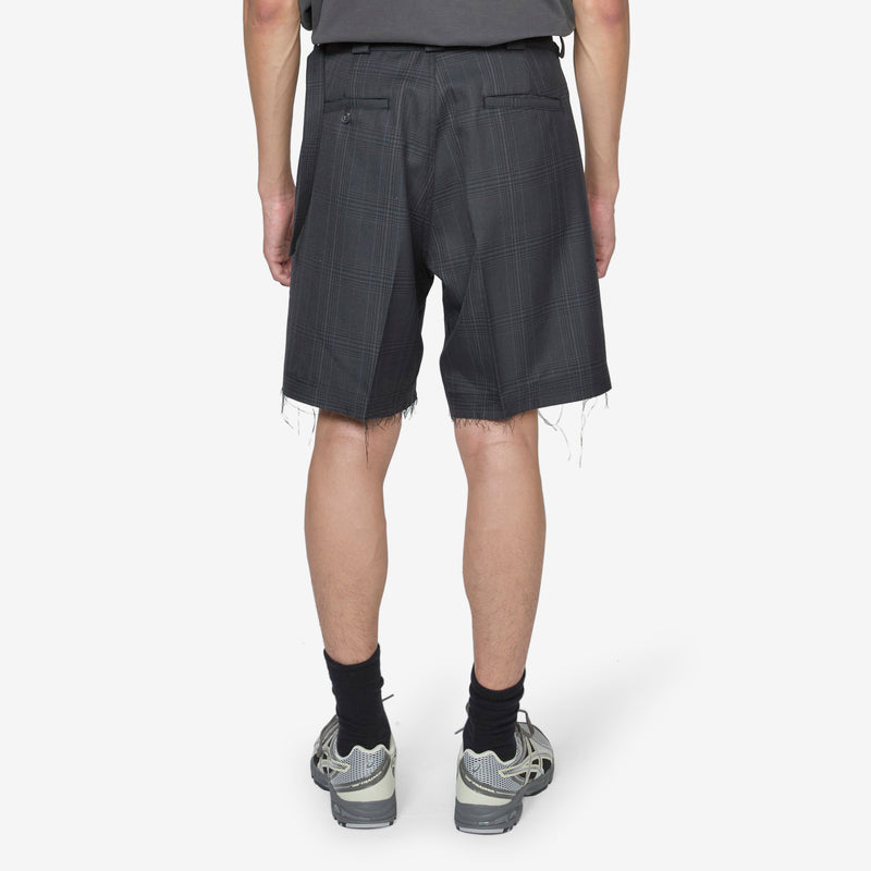 Pleated Suit Short Dark Plaid Shorts