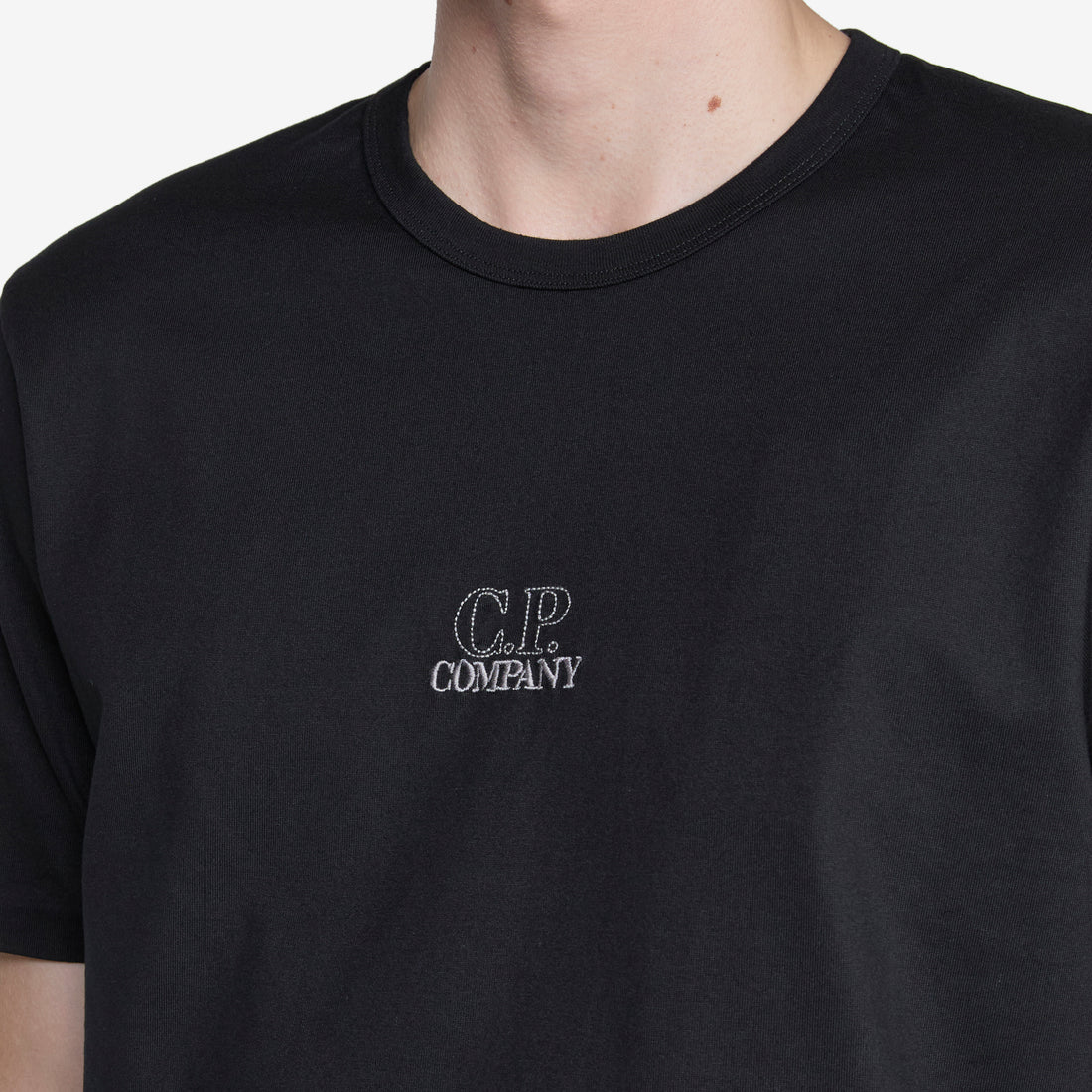 Mercerized 30/2 Jersey Twisted Logo Graphic T-Shirt Black Tees