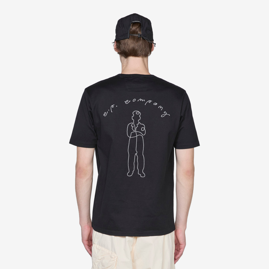 Mercerized 30/2 Jersey Twisted Logo Graphic T-Shirt Black Tees