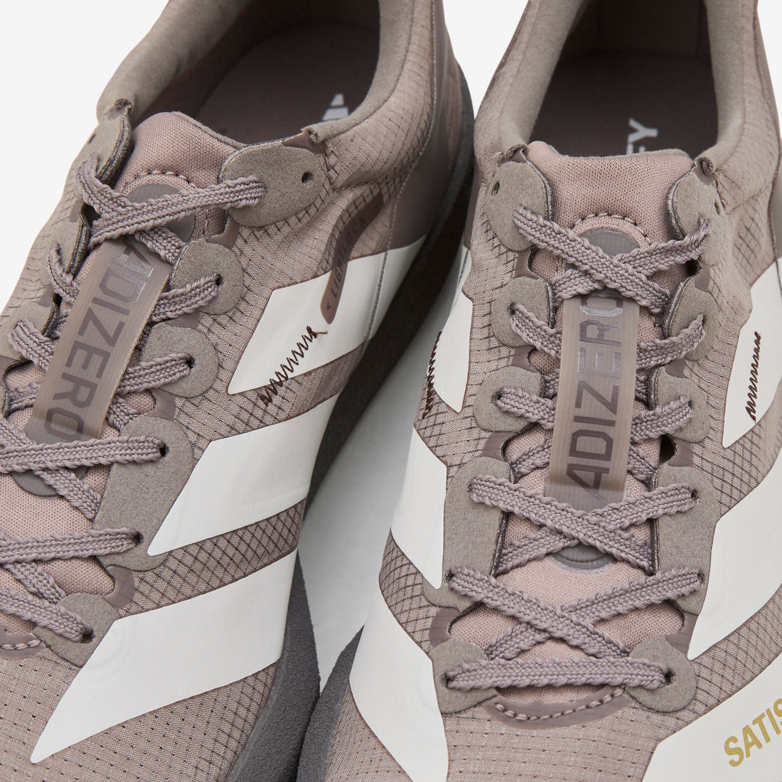 Satisfy x Adizero Adios  Brown | Pearl Metallic | Charcoal Footwear