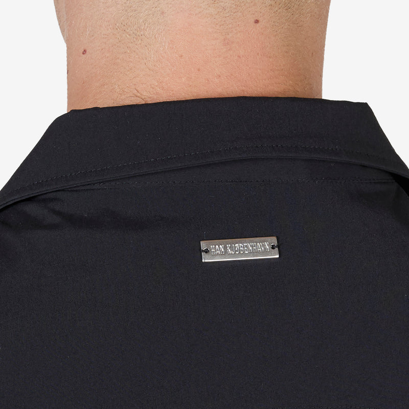 Nylon Camp Collar Short Sleeve Shirt Black Shirts
