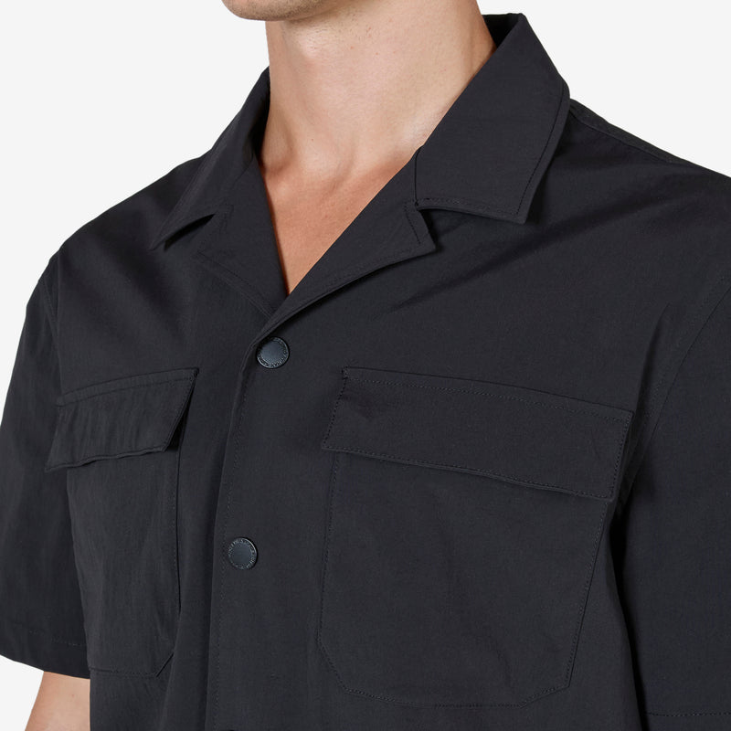 Nylon Camp Collar Short Sleeve Shirt Black Shirts