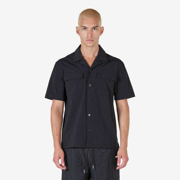 Nylon Camp Collar Short Sleeve Shirt Black
