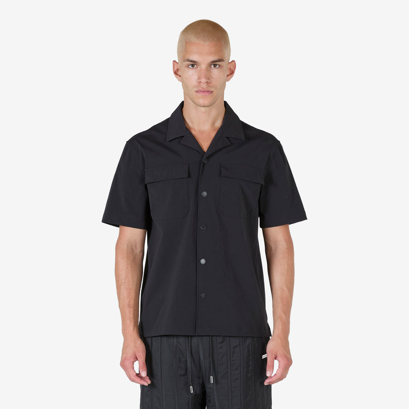 Nylon Camp Collar Short Sleeve Shirt Black Shirts