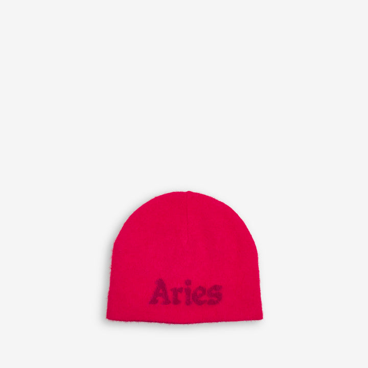 Fluffy Reversible Skull Beanie Red Front