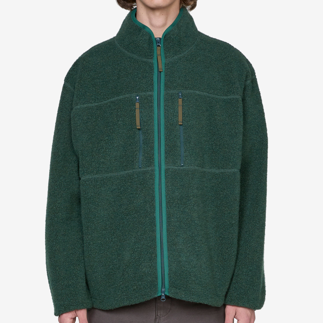 Antonio Wool Zip Up Green Jackets