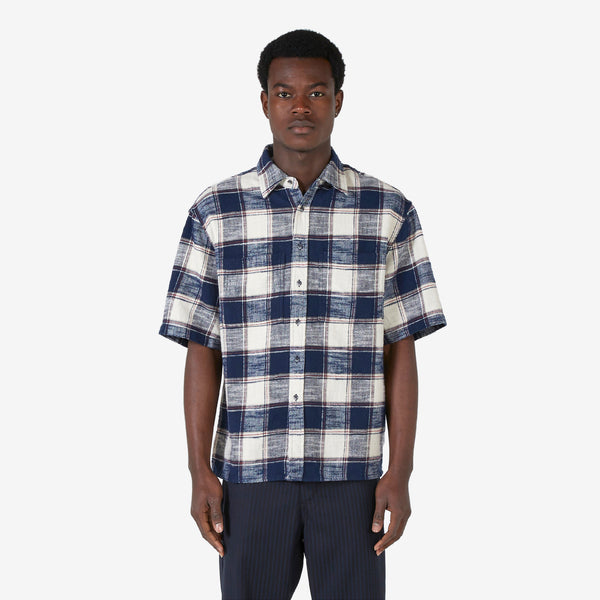 Short Sleeve Pocket Shirt Cream | Navy Plaid