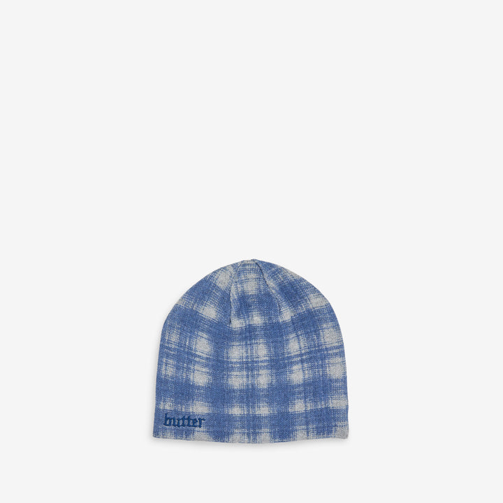 Plaid Skully Beanie Blue | Grey Front