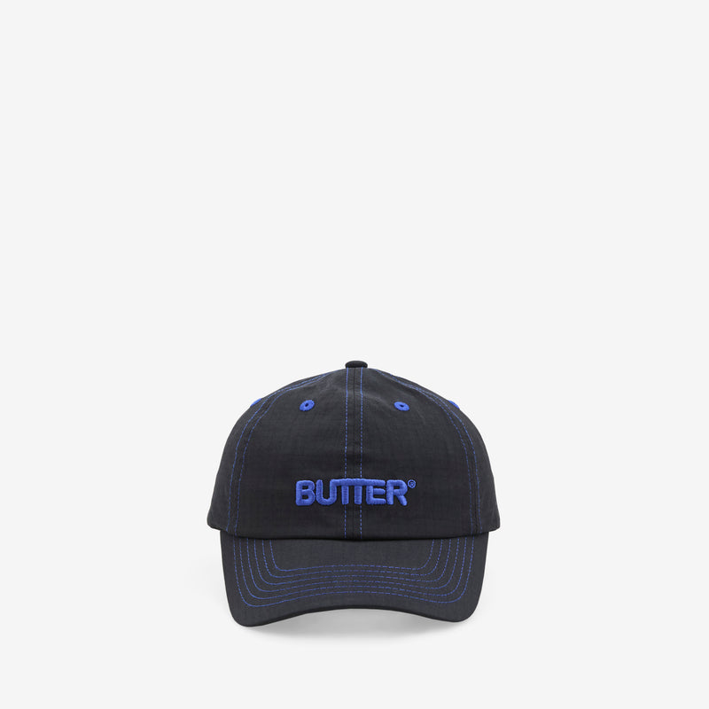 Nylon Rounded Logo 6 Panel Cap Black Headwear