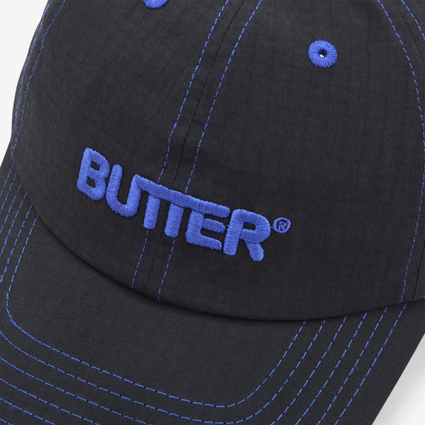 Nylon Rounded Logo 6 Panel Cap Black Headwear
