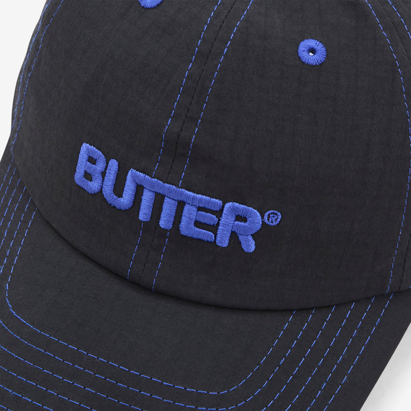 Nylon Rounded Logo 6 Panel Cap Black Headwear