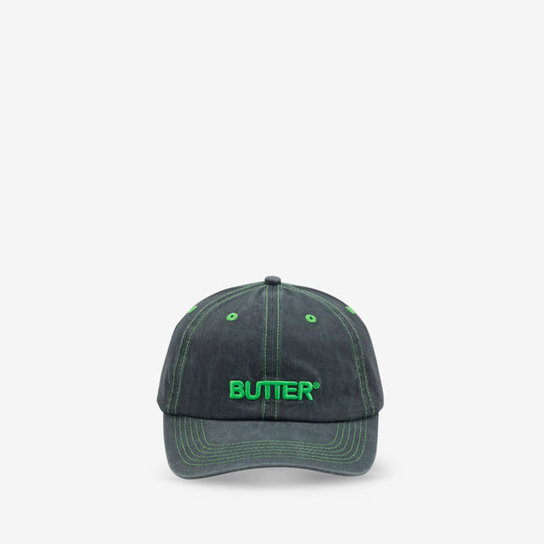 Rounded Logo 6 Panel Cap Washed Black Headwear