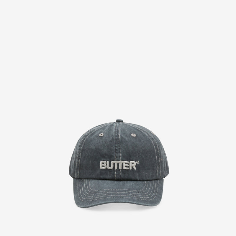 Rounded Logo 6 Panel Cap Washed Black Headwear