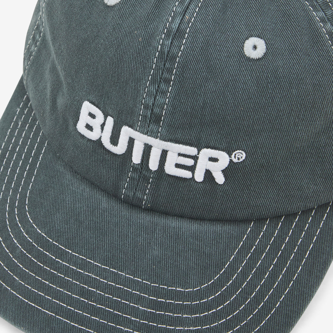 Rounded Logo 6 Panel Cap Washed Black Headwear
