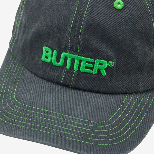 Rounded Logo 6 Panel Cap Washed Black Headwear
