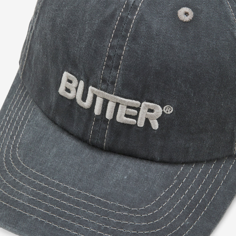Rounded Logo 6 Panel Cap Washed Black Headwear