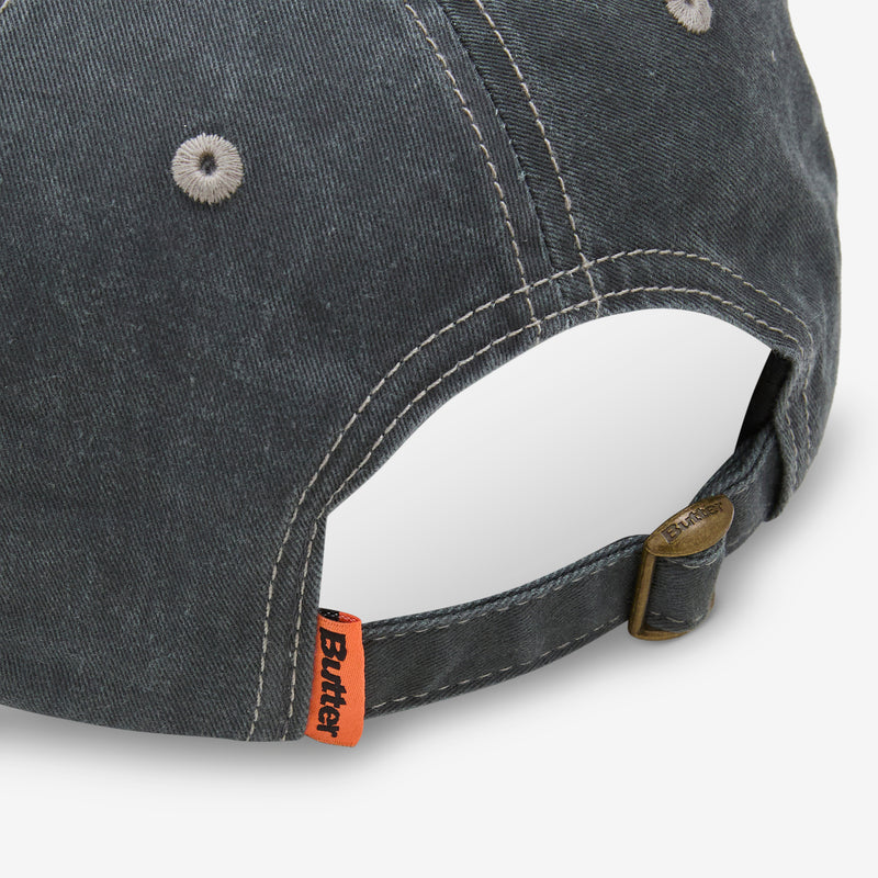 Rounded Logo 6 Panel Cap Washed Black Headwear