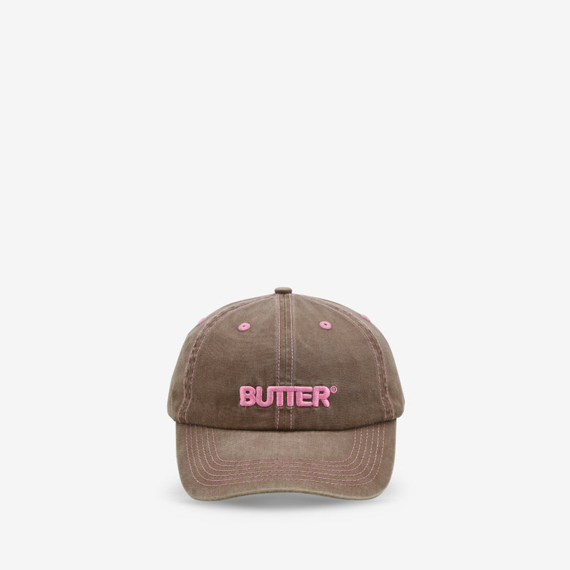 Rounded Logo 6 Panel Cap Washed Brown Headwear