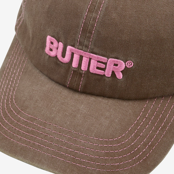 Rounded Logo 6 Panel Cap Washed Brown Headwear