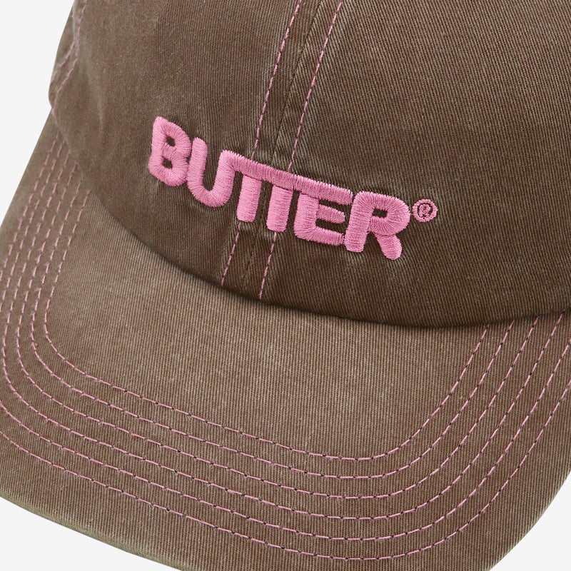 Rounded Logo 6 Panel Cap Washed Brown Headwear