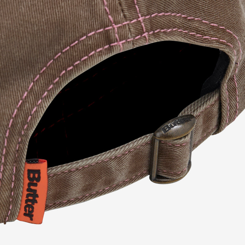 Rounded Logo 6 Panel Cap Washed Brown Headwear