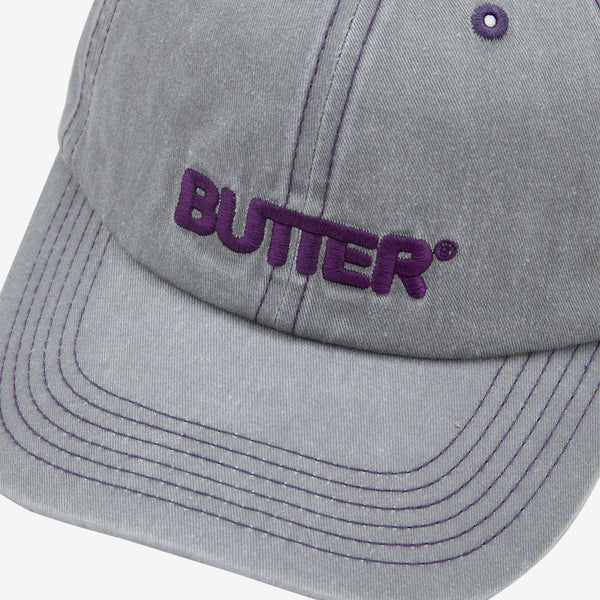 Rounded Logo 6 Panel Cap Washed Grey Headwear