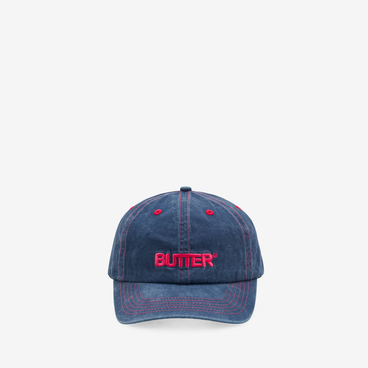 Rounded Logo 6 Panel Cap Washed Navy Front
