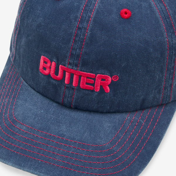 Rounded Logo 6 Panel Cap Washed Navy Headwear